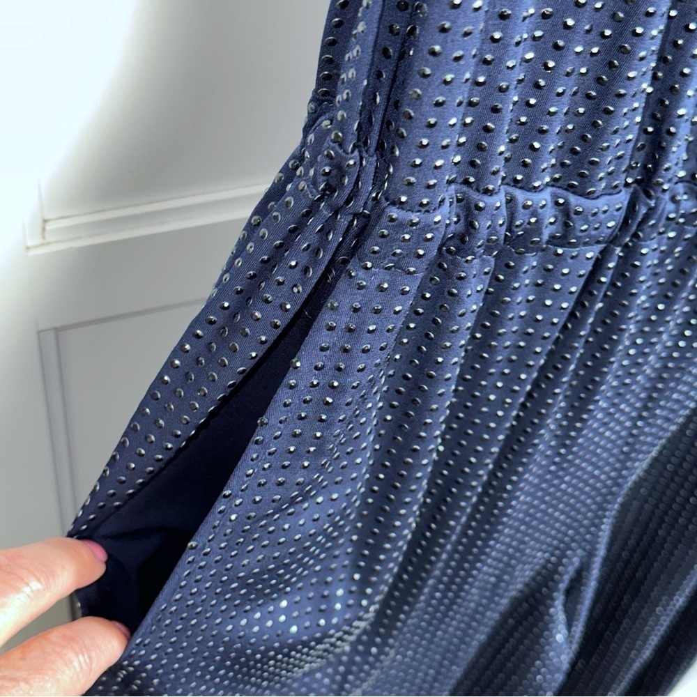 Grayse Jumpsuit Diamond Pave Cowl Neck Navy Stud Large CottageCore Y2K Glam - Picture 8 of 15